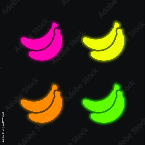 Bananas four color glowing neon vector icon