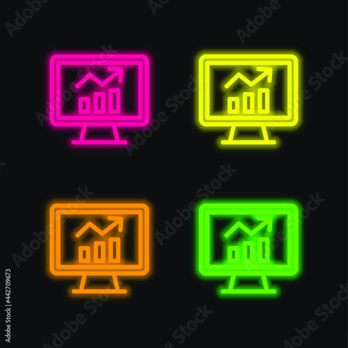 Analytics four color glowing neon vector icon