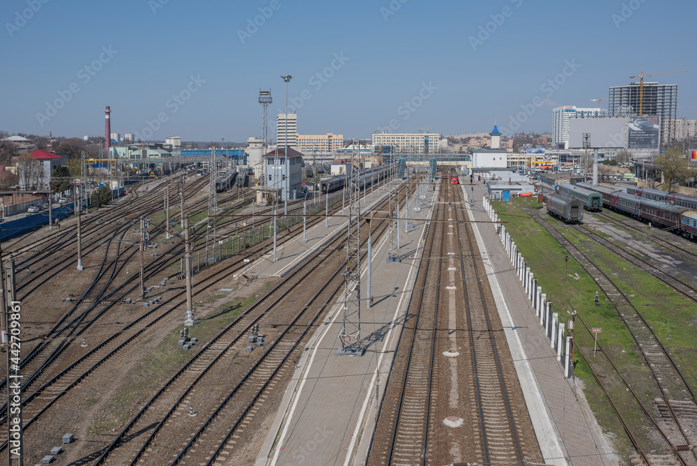 Fototapeta premium View of the Railway Square and the railway tracks on April 05; 2016 in Rostov-on-Don