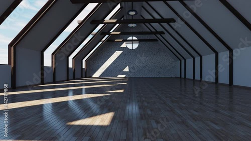 Changing sun and light conditions in an empty attic apartment photo