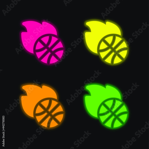 Basketball four color glowing neon vector icon