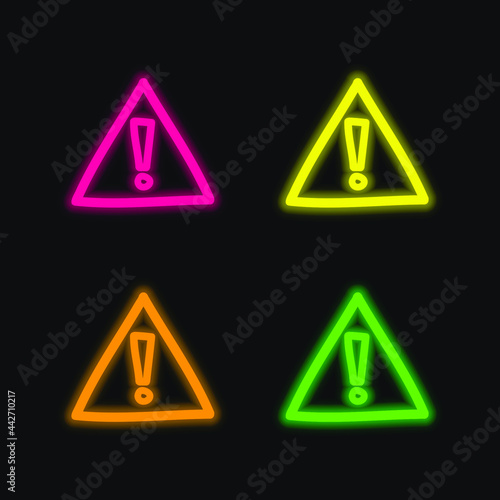 Alert Hand Drawn Sign four color glowing neon vector icon