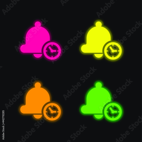Alarm four color glowing neon vector icon