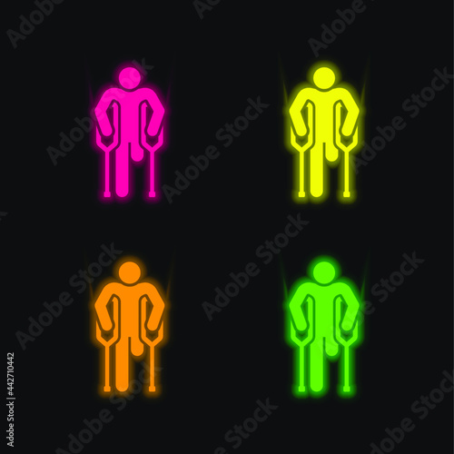 Amputee four color glowing neon vector icon