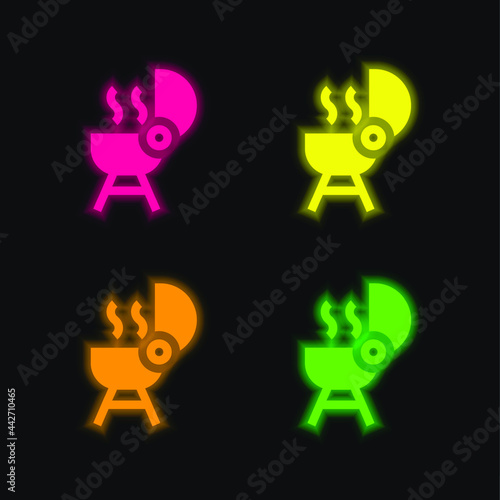 Bbq four color glowing neon vector icon