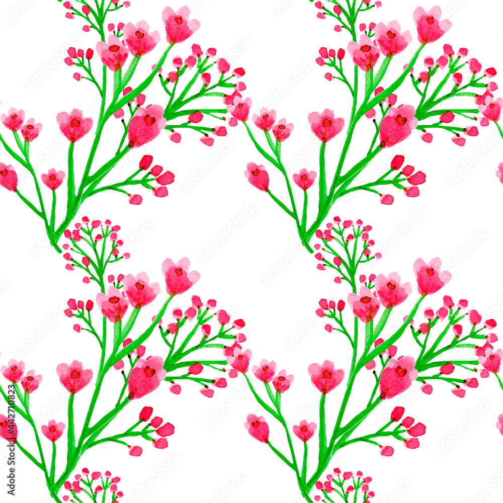 Watercolors, Flowers .Watercolor floral seamless paper, pattern and seamless background. Ideal for printing on fabric and paper or scrapbooking. Hand-painted illustration.Print in a hand-drawn style.