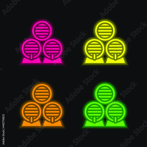 Barrel four color glowing neon vector icon