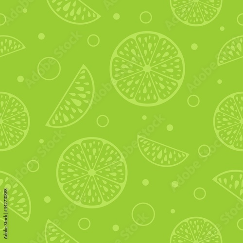 Vector green two-tone seamless pattern with lime slices