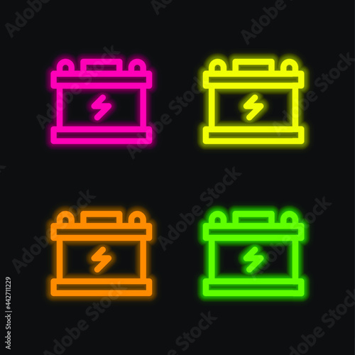 Battery four color glowing neon vector icon