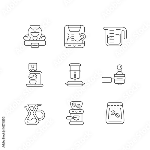 Fotografija Coffee shop appliance linear icons set