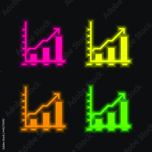 Analytics four color glowing neon vector icon