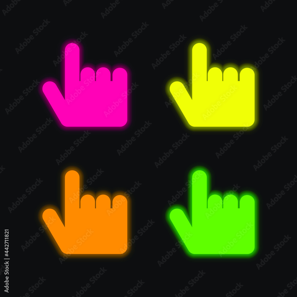 Black Hand Pointing Up four color glowing neon vector icon Black Hand Pointing Up four color glowing neon vector icon