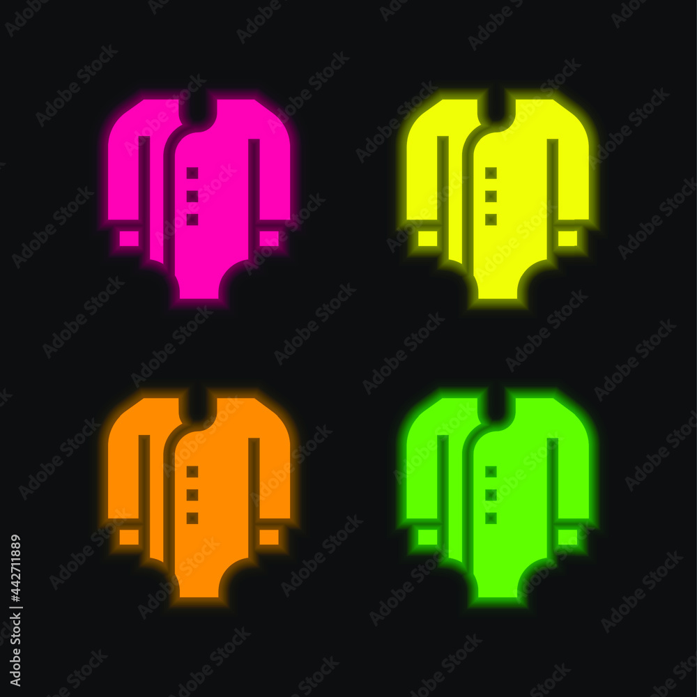 Bodysuit four color glowing neon vector icon