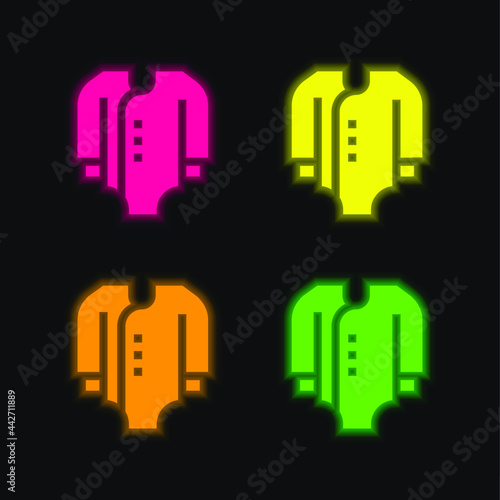 Bodysuit four color glowing neon vector icon