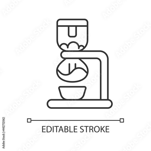 Syphon coffee maker linear icon. Vacuum brewer. Siphon for preparing espresso. Thin line customizable illustration. Contour symbol. Vector isolated outline drawing. Editable stroke