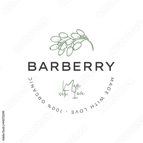 Healthy food logo template. Hand drawn illustrations for for restaurant, bar, vegan, healthy and organic food, market, farmers market, cooking school, food truck, delivery service.