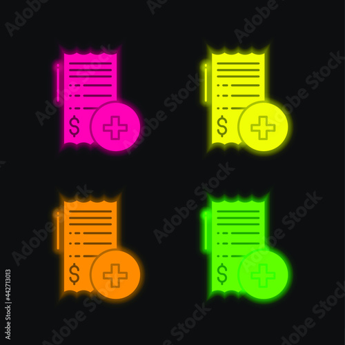 Bill four color glowing neon vector icon