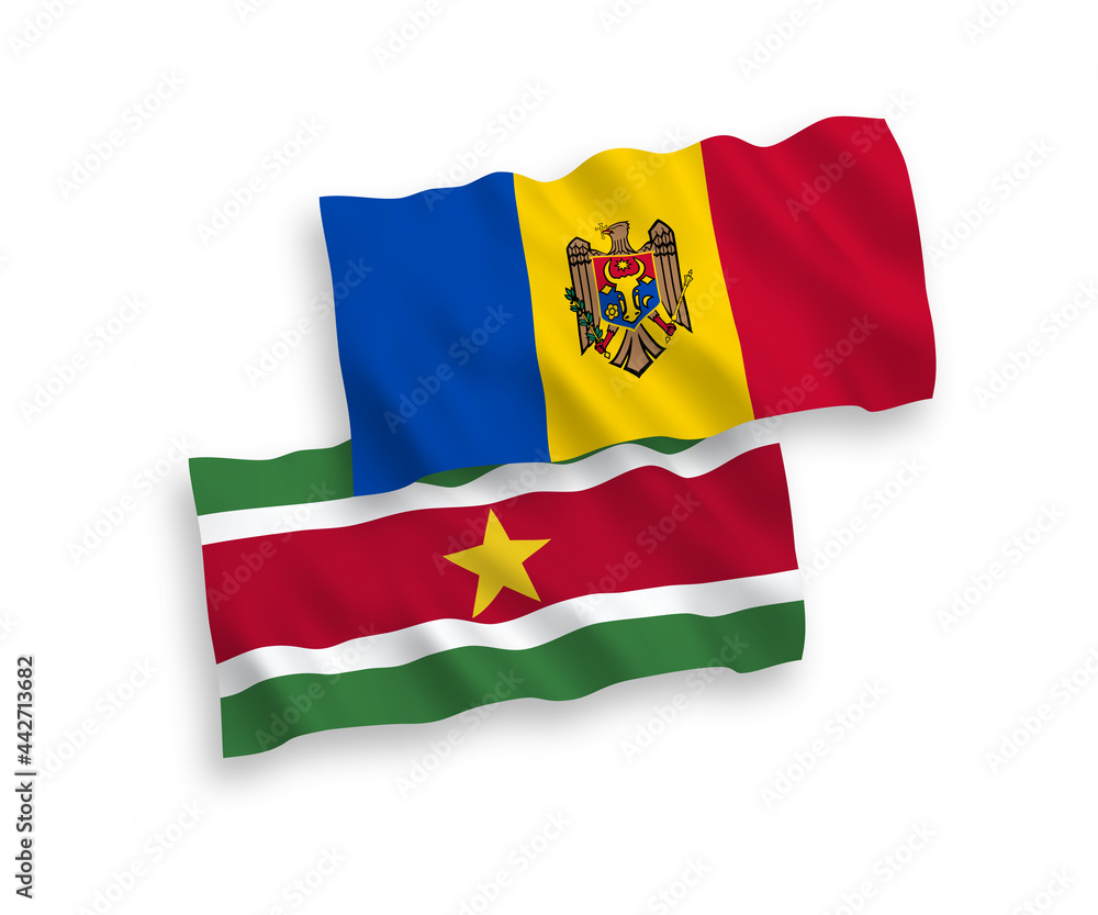 Fototapeta premium Flags of Republic of Suriname and Moldova on a white background