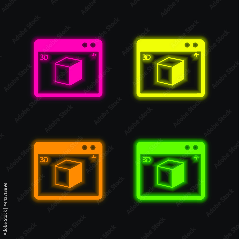 3d Printer Rectangular Window Symbol four color glowing neon vector icon 3d Printer Rectangular Window Symbol four color glowing neon vector icon