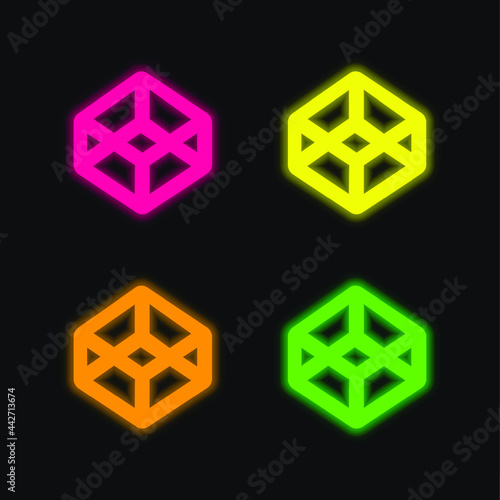 3d Outlined Shape four color glowing neon vector icon