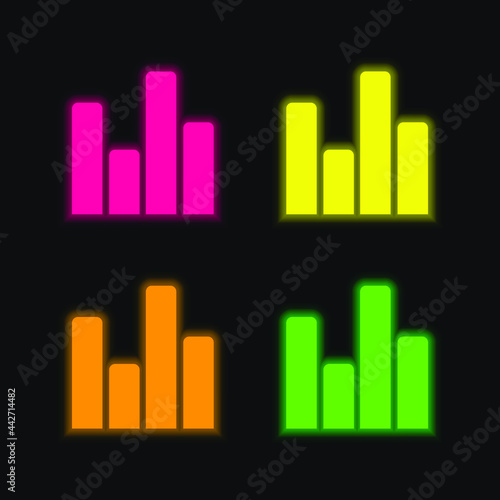 Bars Interface Symbol four color glowing neon vector icon