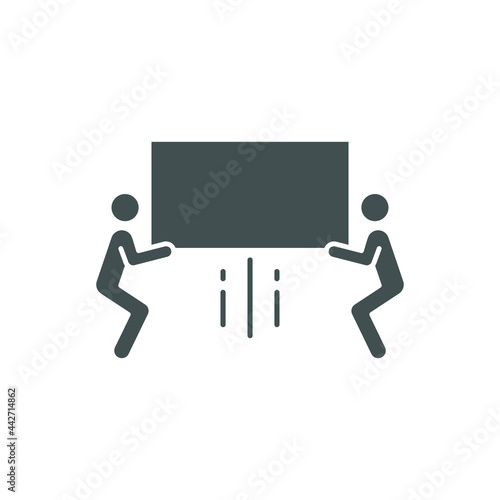 Team lift big box glyph icon. Simple solid style. For your safety, delivery, 2 man, two person, moving, cargo, shipping, logistics concept. Vector illustration isolated on white background. EPS 10