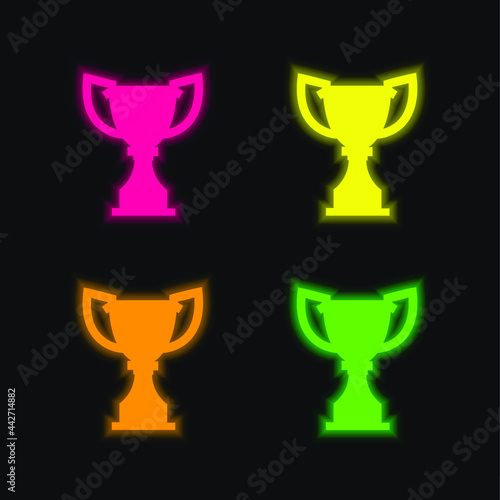 Award Trophy Silhouette four color glowing neon vector icon