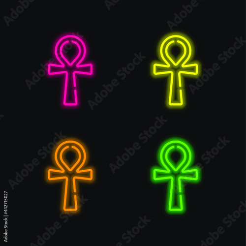 Ankh four color glowing neon vector icon