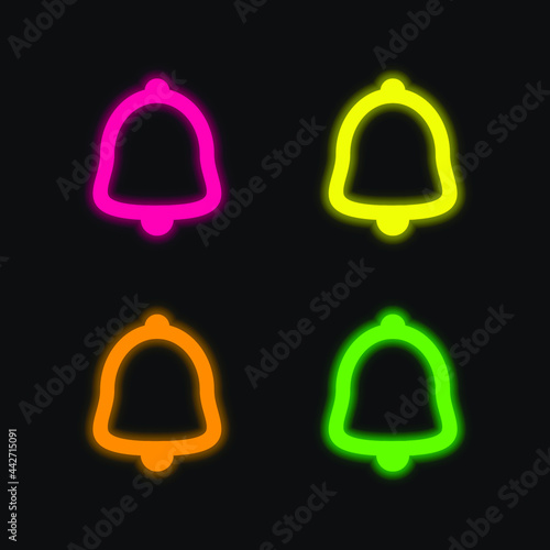 Alarm Bell Outline four color glowing neon vector icon