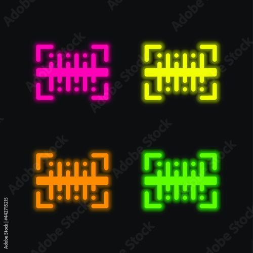 Barcode four color glowing neon vector icon