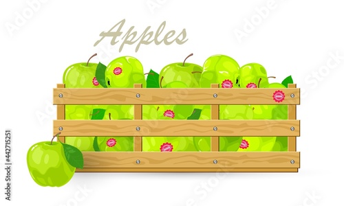 Cartoon of organic apples fruit with sweet or sour taste, eco product. Vector transportation for sell, summer harvest, grocery. Idea of vegan food, vitamins, go green, clean eating isolated on white