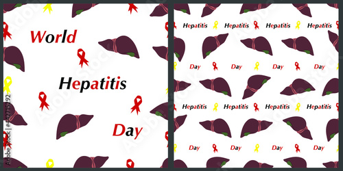 Set of seamless vector design patterns for World Hepatitis Day. Suitable for poster, banner, cover, background. In a minimalist and modern concept. 
