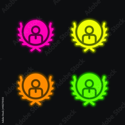 Award four color glowing neon vector icon