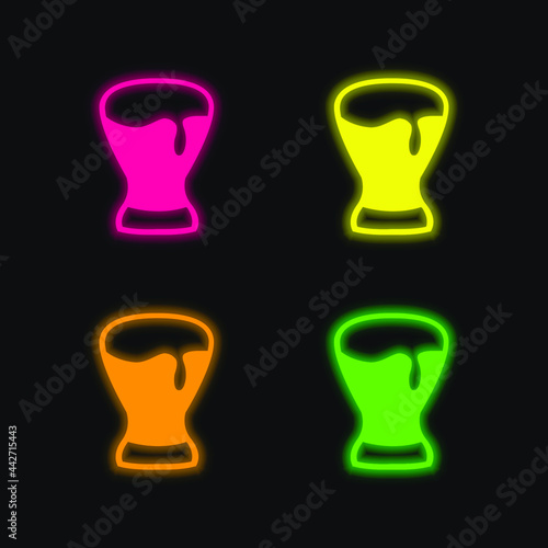 Beer Glass four color glowing neon vector icon