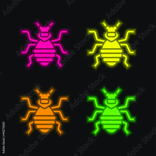Bedbug four color glowing neon vector icon