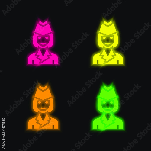 Air Hostess four color glowing neon vector icon