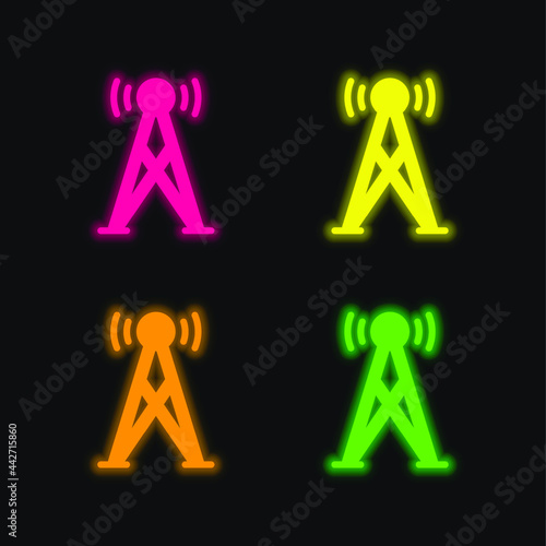 Antenna four color glowing neon vector icon