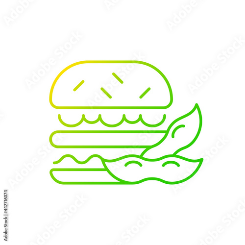 Soy burger gradient linear vector icon. Patty made from organic vegetables. Healthy sybeans based meals cooking. Thin line color symbols. Modern style pictogram. Vector isolated outline drawing