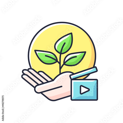Environmental awareness videos RGB color icon. Shooting footage for green activism campaign. Film on ecology for video vlog. Isolated vector illustration. Videography simple filled line drawing