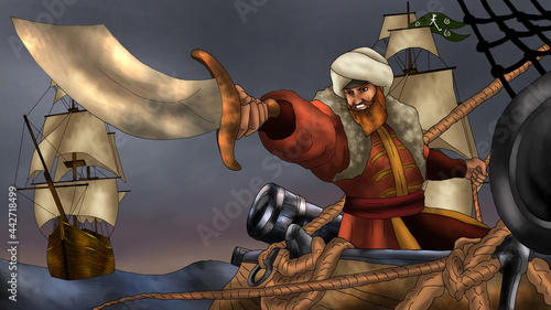 Canvas Print swordsmanship captain giving the order to attack