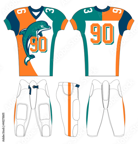 American Football jersey design with an elegant edgy and wild look. Football gear template mockup perfect fit for all sports. The designs that go on casual wear, shirts, fashions apparels, and all kin