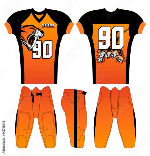 American Football jersey design with an elegant edgy and wild look. Football gear template mockup perfect fit for all sports. The designs that go on casual wear, shirts, fashions apparels, and all kin
