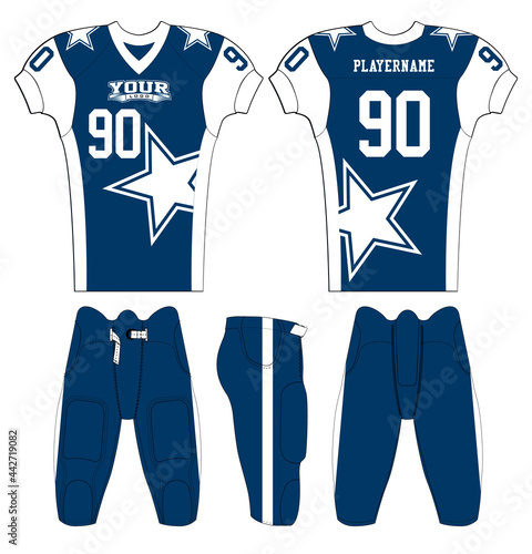 American Football jersey design with an elegant edgy and wild look. Football gear template mockup perfect fit for all sports. The designs that go on casual wear, shirts, fashions apparels, and all kin