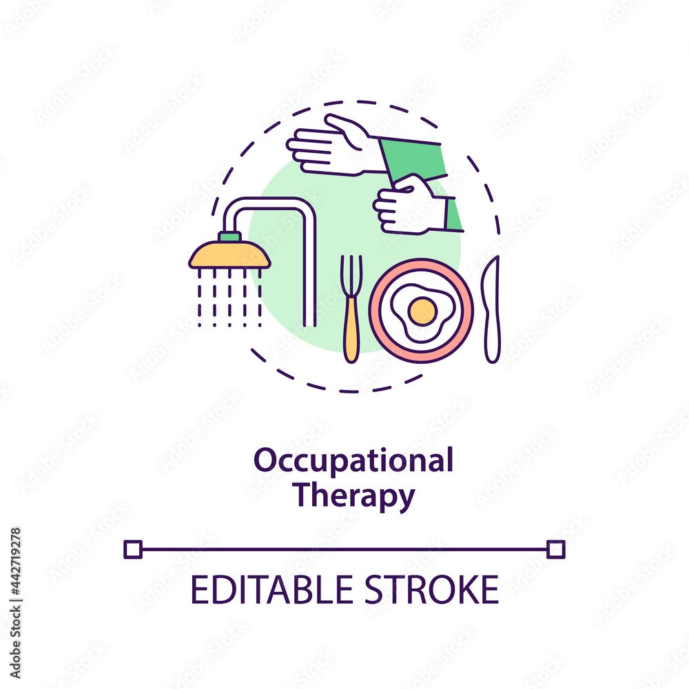 Occupational therapy concept icon. Autistic behavior treatment abstract idea thin line illustration. Daily living skills development. Vector isolated outline color drawing. Editable stroke