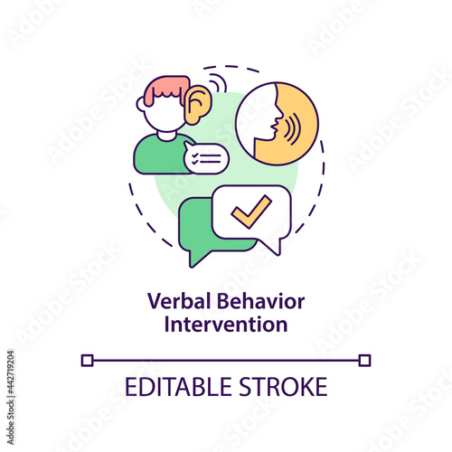 Verbal behavior intervention concept icon. Autistic behavior correction abstract idea thin line illustration. Teaching communication, language. Vector isolated outline color drawing. Editable stroke photo