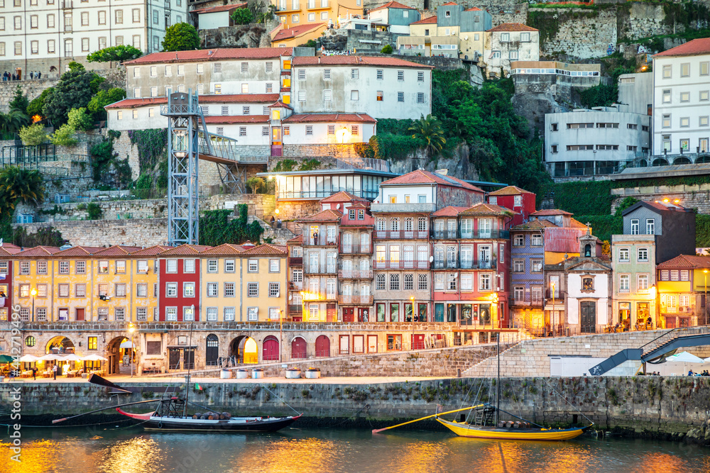 Historic downtown of Porto by sunset, Portugal
