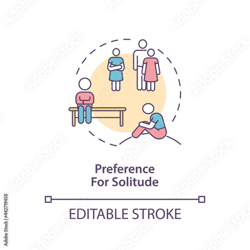 Preference for solitude in autism concept icon. Autism sign abstract idea thin line illustration. Loneliness experience. Focus on inner world. Vector isolated outline color drawing. Editable stroke