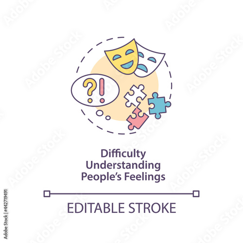 Difficulty understanding people feelings concept icon. Autism sign abstract idea thin line illustration. Trouble recognising others emotions. Vector isolated outline color drawing. Editable stroke