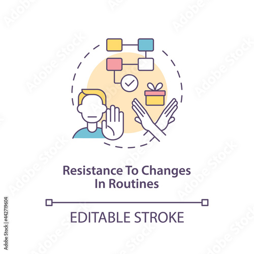 Resistance to changes in routines concept icon. Autism sign abstract idea thin line illustration. Engaging in tantrum behavior. Vector isolated outline color drawing. Editable stroke