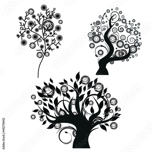 abstract trees, t-shirt design, vector, hand drawing, unique, vintage, grunge, apparel,  trendy, print